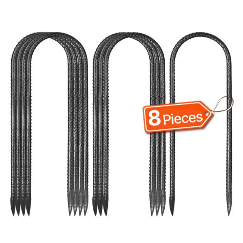 12-Inch 8 Pack Rebar Stakes 304,8x82,04 mm Heavy Duty U Shape Galvanized Ground Anchors