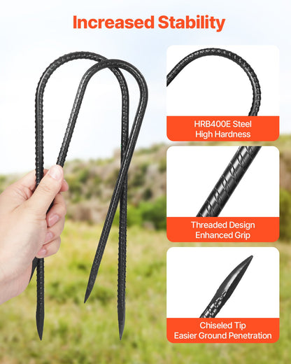 12-Inch 8 Pack Rebar Stakes 304,8x82,04 mm Heavy Duty U Shape Galvanized Ground Anchors