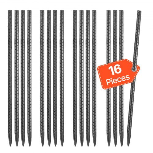 16-Inch / 406,4 mm 16 Pack Rebar Stakes Heavy Duty Straight Galvanized Ground Anchors
