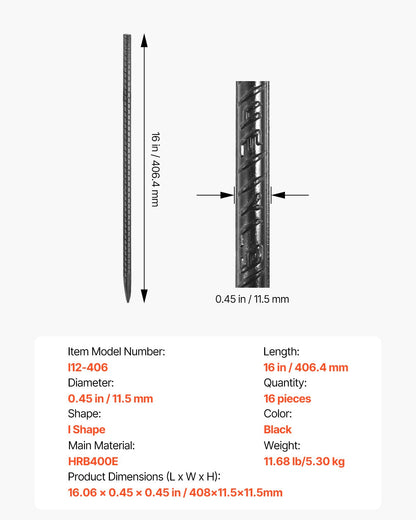 16-tums / 406,4 mm 16-pack armeringsstag för kraftiga raka galvaniserade markankare