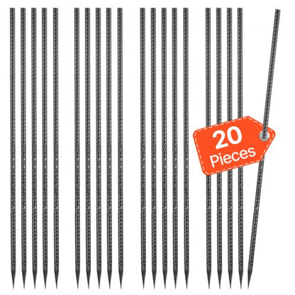 Rebar Stakes, 609,6 mm / 24-Inch, Heavy-Duty 0.47 in Diameter, Straight Galvanized Steel Ground Anchors with Chisel Point End & Rust-Resistant Coating, for Gardening Support, Fence, Camping Tents (20-Pack)
