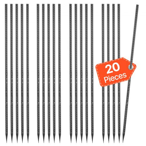 Rebar Stakes, 609,6 mm / 24-Inch, Heavy-Duty 0.47 in Diameter, Straight Galvanized Steel Ground Anchors with Chisel Point End & Rust-Resistant Coating, for Gardening Support, Fence, Camping Tents (20-Pack)