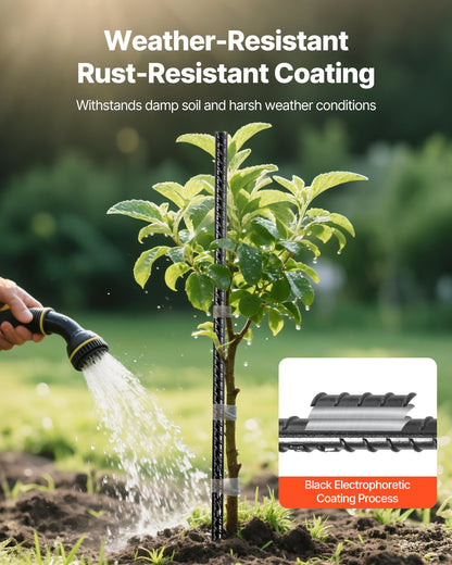 Rebar Stakes, 609,6 mm / 24-Inch, Heavy-Duty 0.47 in Diameter, Straight Galvanized Steel Ground Anchors with Chisel Point End & Rust-Resistant Coating, for Gardening Support, Fence, Camping Tents (20-Pack)