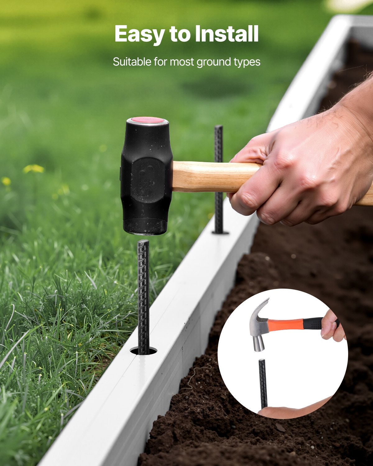 Rebar Stakes, 609,6 mm / 24-Inch, Heavy-Duty 0.47 in Diameter, Straight Galvanized Steel Ground Anchors with Chisel Point End & Rust-Resistant Coating, for Gardening Support, Fence, Camping Tents (20-Pack)