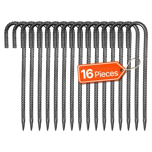 304,8 mm / 12-Inch 16 Pack Rebar Stakes Heavy Duty J Hook Galvanized Ground Anchors
