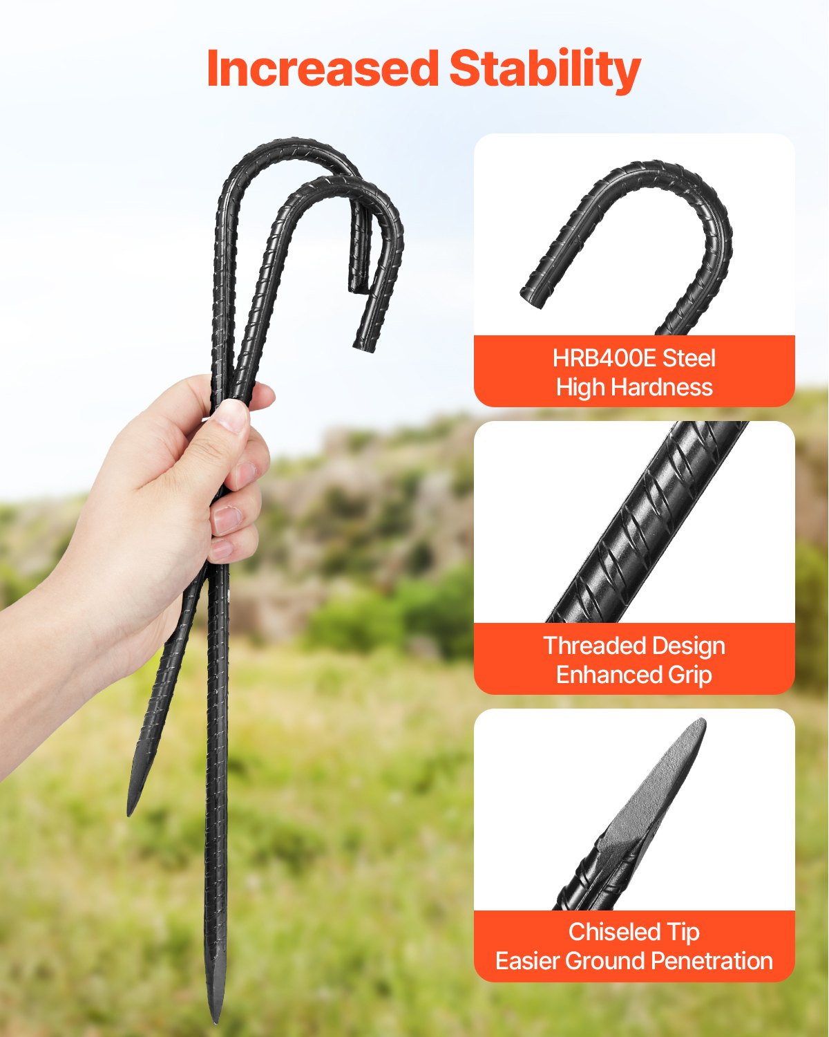 304,8 mm / 12-Inch 16 Pack Rebar Stakes Heavy Duty J Hook Galvanized Ground Anchors