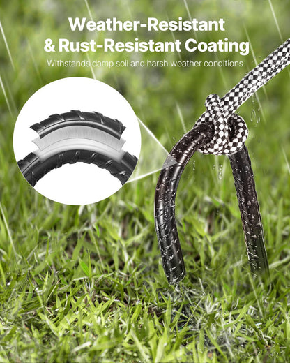 Rebar Stakes, 406,4 mm / 16-Inch, Heavy-Duty 0.4 in Diameter J Hook, Galvanized Steel Ground Anchors with Chisel Point End & Rust-Resistant Coating, for Gardening Support, Fence, Camping Tents (16-Pack)