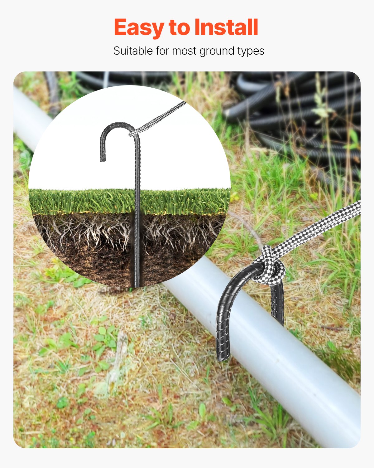 Rebar Stakes, 406,4 mm / 16-Inch, Heavy-Duty 0.4 in Diameter J Hook, Galvanized Steel Ground Anchors with Chisel Point End & Rust-Resistant Coating, for Gardening Support, Fence, Camping Tents (16-Pack)