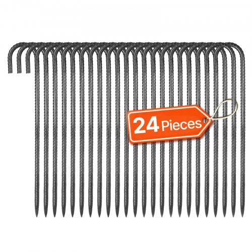 406,4 mm / 16-Inch 24 Pack Rebar Stakes Heavy Duty J Hook Galvanized Ground Anchors