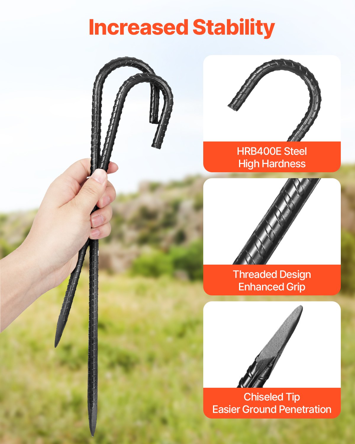 406,4 mm / 16-Inch 24 Pack Rebar Stakes Heavy Duty J Hook Galvanized Ground Anchors