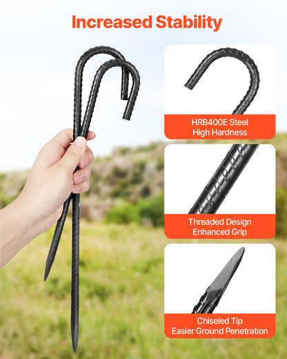 406,4 mm / 16-Inch 24 Pack Rebar Stakes Heavy Duty J Hook Galvanized Ground Anchors