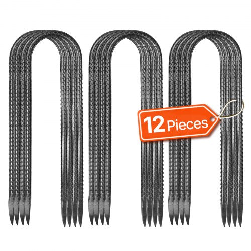 254x55,88mm / 10-Inch 12 Pack Rebar Stakes Heavy Duty U Shape Galvanized Ground Anchors