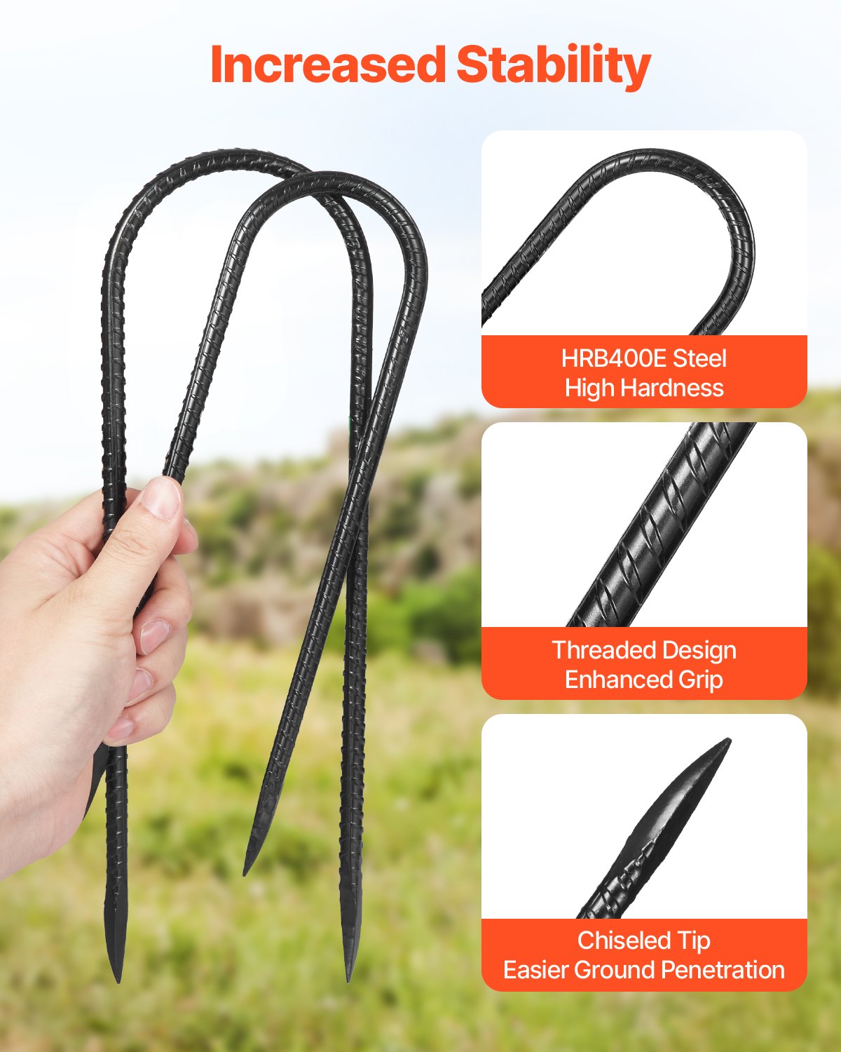 254x55,88mm / 10-Inch 12 Pack Rebar Stakes Heavy Duty U Shape Galvanized Ground Anchors