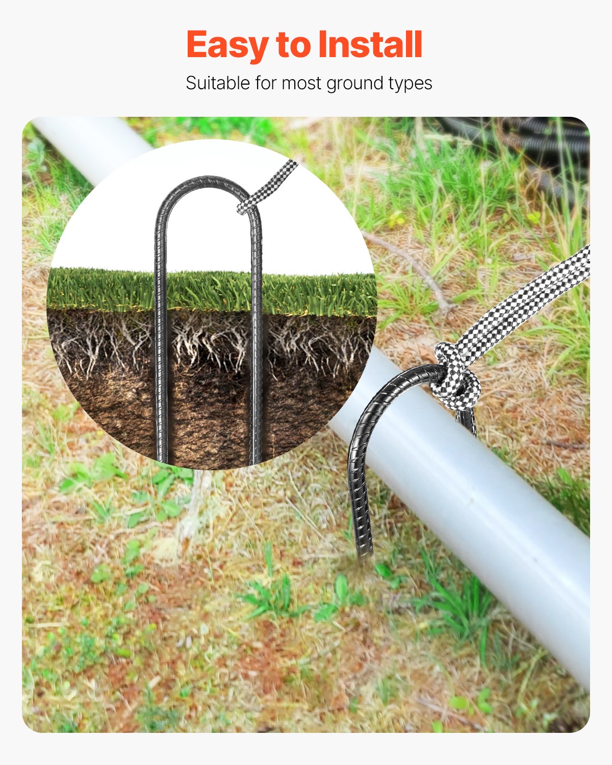 254x55,88mm / 10-Inch 12 Pack Rebar Stakes Heavy Duty U Shape Galvanized Ground Anchors