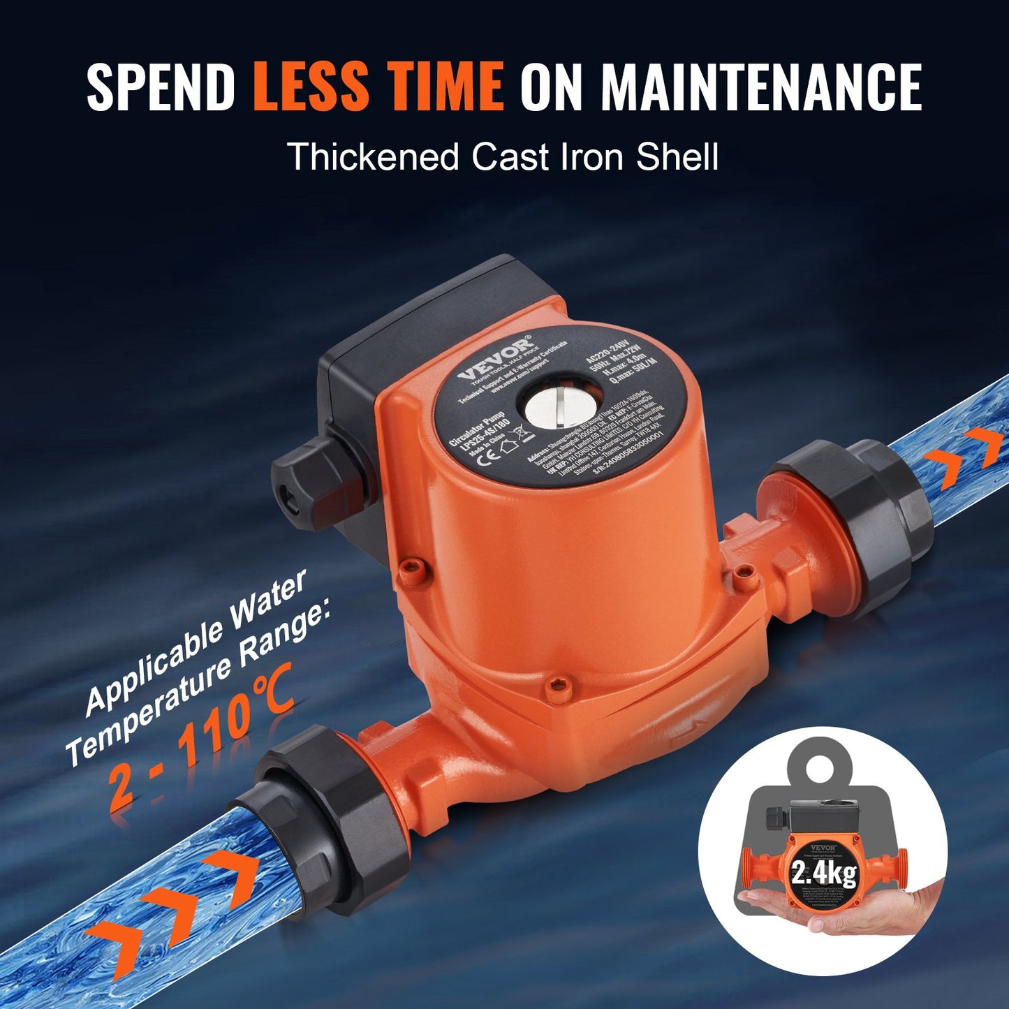 LPS25-4S-180 Varmvattencirkulationspump, 220V, 72W 50LPM Varmvattencirkulationspump, 38 mm (1,5") gängad NPT 3-växlad cirkulationspump, tystgående cirkulationspump för varmvattenberedare i hemmet