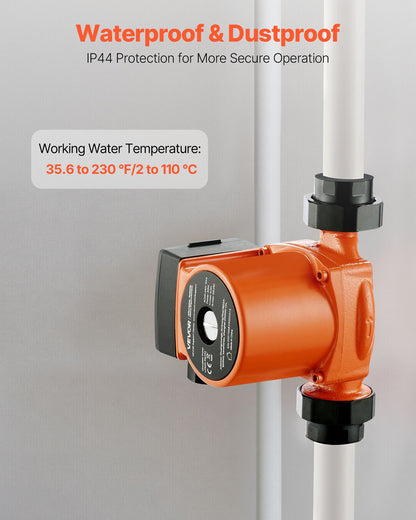 LPS25-6S/130 Cast Iron Circulator Pump, 1/8 HP, 220-240V 55 LPM Hot Water Recirculating Circulation Pump, Threaded Connection, 3-Speed Adjustment, Quiet Operation, for Home Heating System