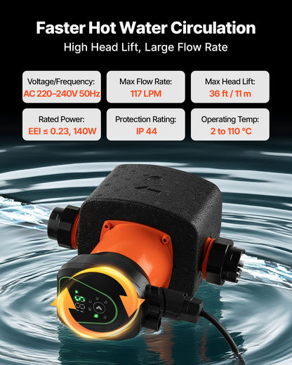 LPS25-11PA/180 Högeffektiv cirkulationspump, 117 LPM, 11 M maxlyft Gjutjärns varmvattencirkulationspump, gängad anslutning, backventil, tyst drift, för värmesystem i hemmet