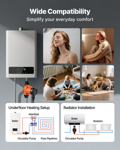 LPS25-4BP/130 Högeffektiv cirkulationspump, 42 l/min, 4 m maxlyft Gjutjärns varmvattencirkulationspump, gängad anslutning, backventil, tyst drift, för värmesystem i hemmet