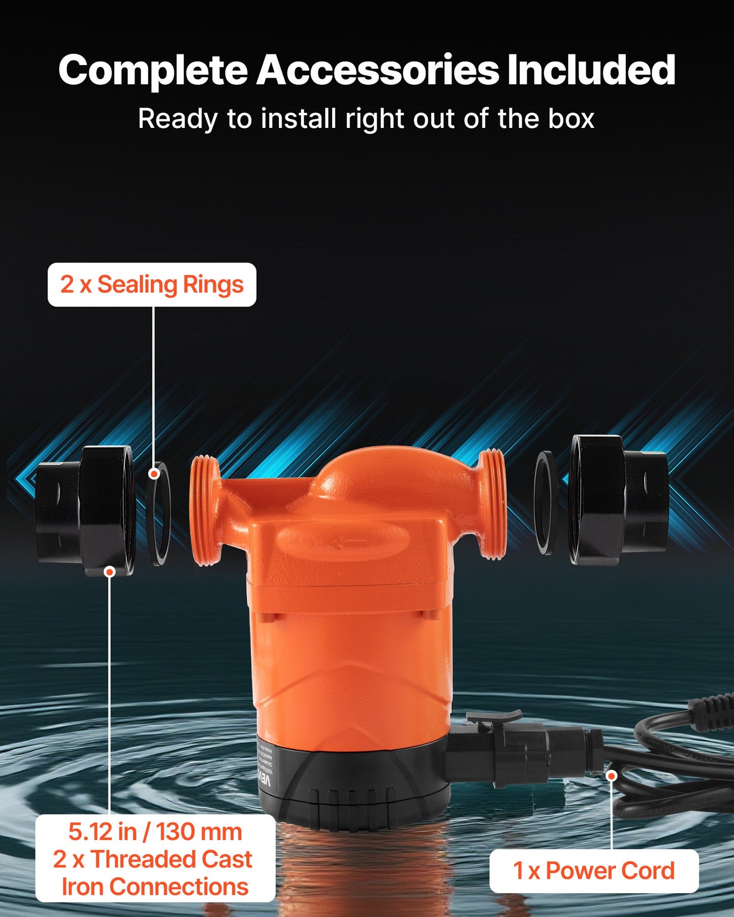 LPS25-6BP/130 High Efficiency Circulator Pump, 58 LPM, 4 M Max Lift Cast Iron Hot Water Recirculating Circulation Pump, Threaded Connection, Check Valve, Quiet Operation, for Home Heating System