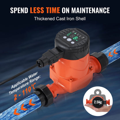 LPS25-8BP-180 Varmvattencirkulationspump, 220V, 60W 67 L/min Högeffektiv cirkulationspump, EMC Automatisk vattencirkulationspump 38 mm (1,5") Gängad NPT-cirkulationspump för varmvattenberedare