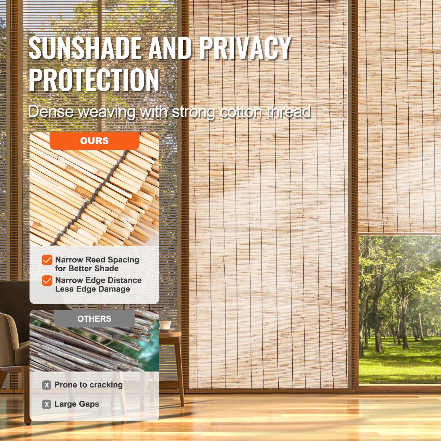 Natural Reed Fencing, 5.5 ft x 16.4 ft, Reed Screen Curtain Balcony Reed Fence Roll for Outdoor Backyard Patio, Decorative Fence for Backyard Garden Fencing Divider, Privacy Screen Panel Curtain