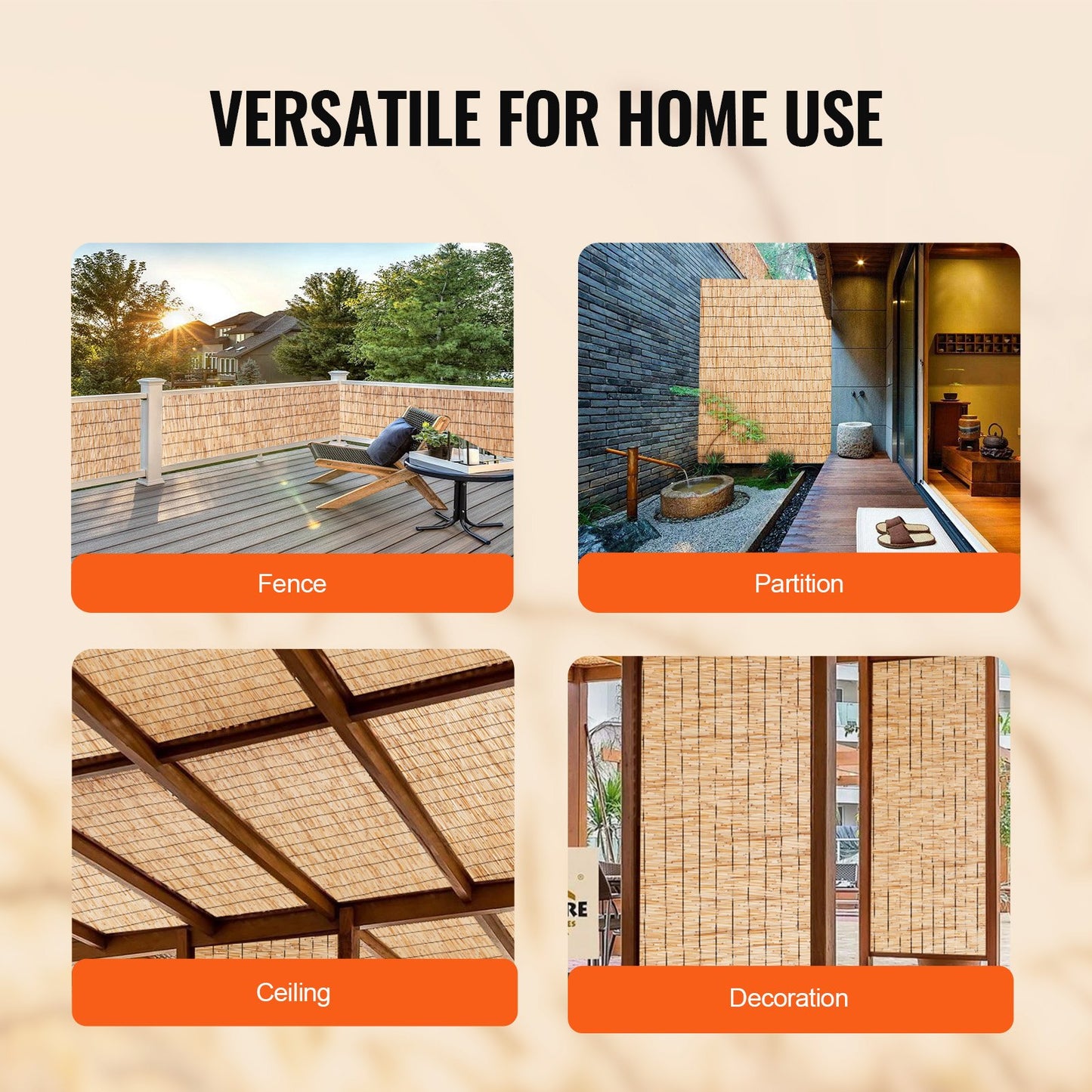 Natural Reed Fencing, 4 ft x 16.4 ft, Reed Screen Curtain Balcony Reed Fence Roll for Outdoor Backyard Patio, Decorative Fence for Backyard Garden Fencing Divider, Privacy Screen Panel Curtain