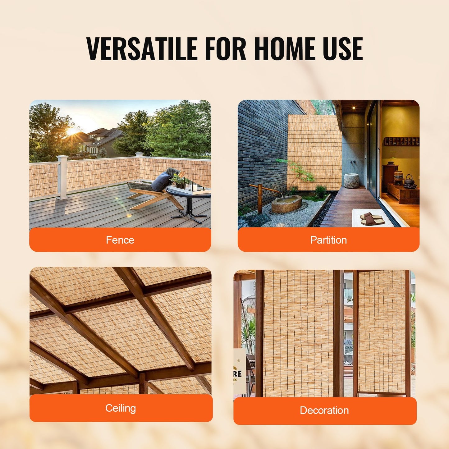 Natural Reed Fencing, 3.3 ft x 9.8 ft, Reed Screen Curtain Balcony Reed Fence Roll for Outdoor Backyard Patio, Decorative Fence for Backyard Garden Fencing Divider, Privacy Screen Panel Curtain