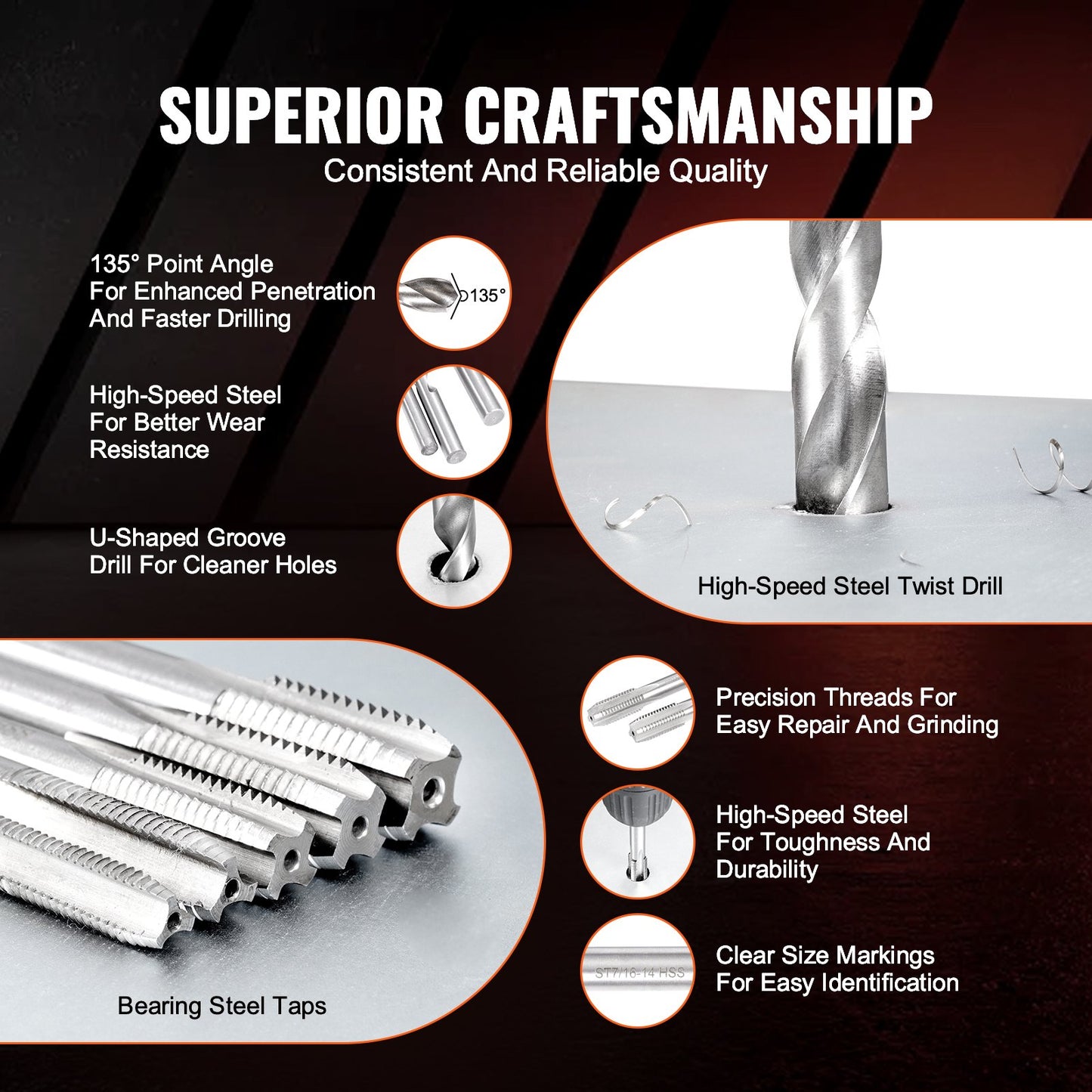 Helicoil-gängreparationssats, 338-delars SAE- och metriska gängverktygssats, M5, M6, M8, M10, M12, 1/4", 5/16", 3/8", 7/16", 1/2", HSS-borr, gänginsatser, gängtappar, avbrytningsverktyg