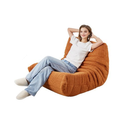 Bean Bag Chair, L-Shaped Bean Bag Chair with Soft Armrests and Storage Pocket, 25D Memory Foam Filled with Soft Teddy Velvet Cover, Bean Bag for Bedroom or Playroom, Brown