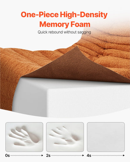 Bean Bag Chair, L-Shaped Bean Bag Chair with Soft Armrests and Storage Pocket, 25D Memory Foam Filled with Soft Teddy Velvet Cover, Bean Bag for Bedroom or Playroom, Brown