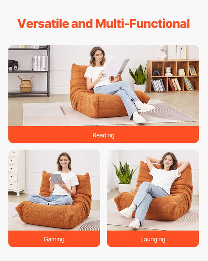 Bean Bag Chair, L-Shaped Bean Bag Chair with Soft Armrests and Storage Pocket, 25D Memory Foam Filled with Soft Teddy Velvet Cover, Bean Bag for Bedroom or Playroom, Brown