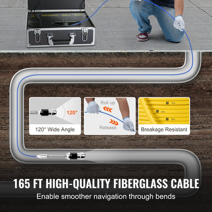 Avloppskamera, 50 m, 7-tums rörledningsinspektionskamera med DVR-funktion, vattentät IP68-kamera, 12 st justerbara LED-lampor, med ett 16 GB SD-kort för avloppsledning, kanal och avloppsrör