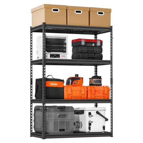 Förvaringshyllor, 2400 lbs, 4-våningars kraftiga garagehyllor, 20" D x 40" B x 60" H Justerbara metallhyllor för industriella hyllenheter, för kök, lager, källare, svarta