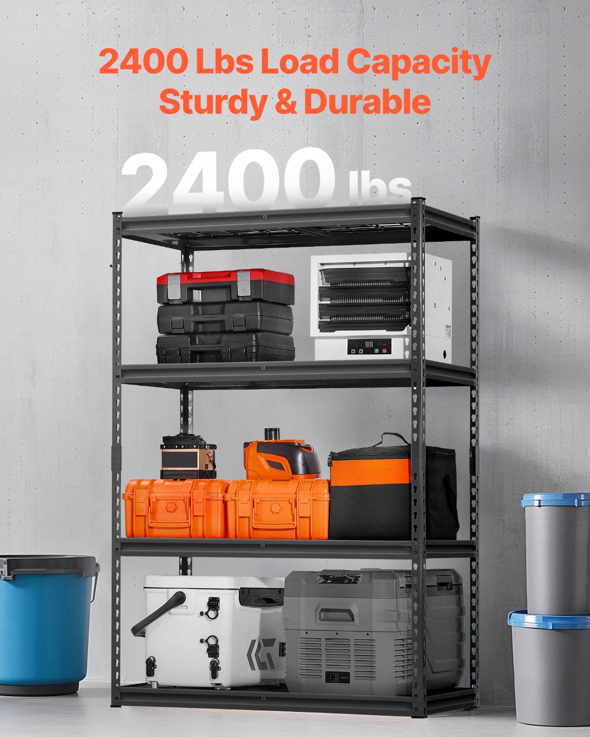 Förvaringshyllor, 2400 lbs, 4-våningars kraftiga garagehyllor, 20" D x 40" B x 60" H Justerbara metallhyllor för industriella hyllenheter, för kök, lager, källare, svarta