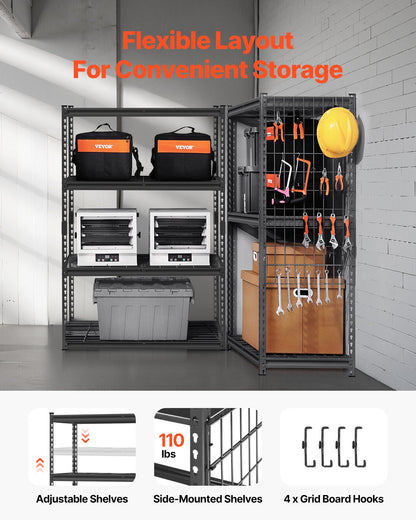 Förvaringshyllor, 2400 lbs, 4-våningars kraftiga garagehyllor, 20" D x 40" B x 60" H Justerbara metallhyllor för industriella hyllenheter, för kök, lager, källare, svarta