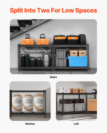 Förvaringshyllor, 2400 lbs, 4-våningars kraftiga garagehyllor, 20" D x 40" B x 60" H Justerbara metallhyllor för industriella hyllenheter, för kök, lager, källare, svarta