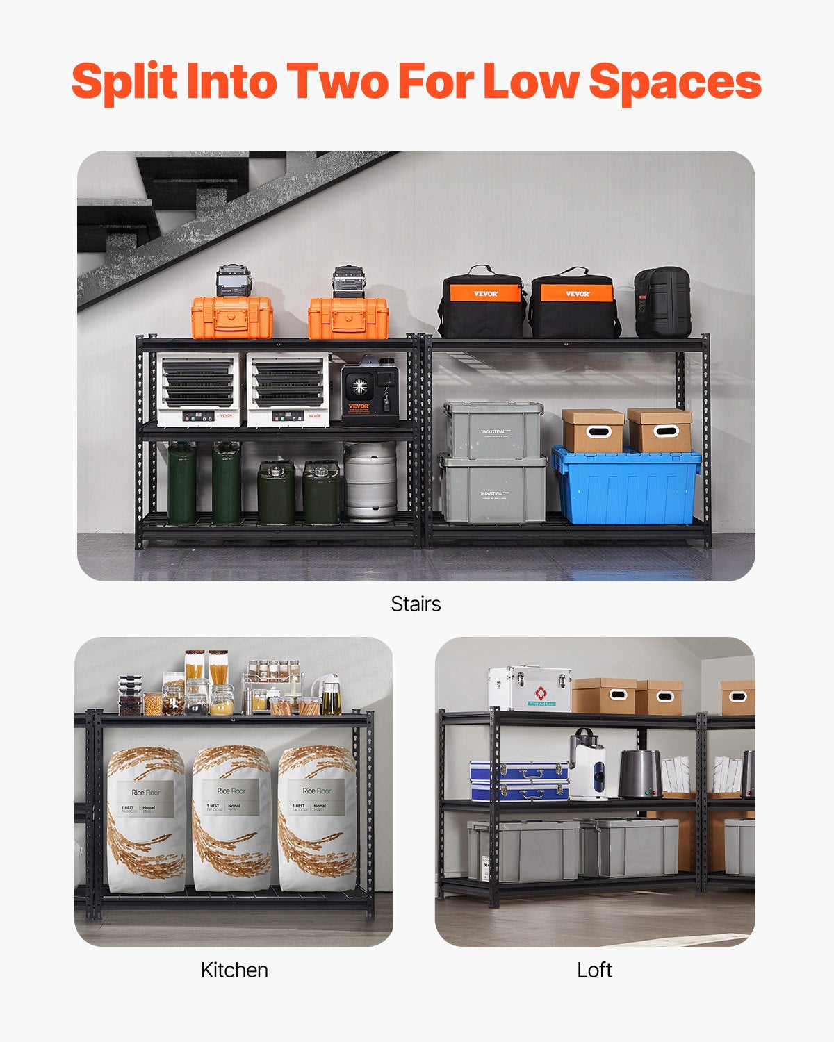 Förvaringshyllor, 1360 kg, 5-vånings kraftiga garagehyllor, 61 cm D x 122 cm B x 183 cm H Justerbara metallhyllor för industriella hyllenheter, för kök, lager, källare, svarta