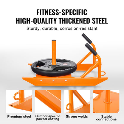 Weight Training Pull Sled, Fitness Strength Speed Training Sled with Handle, Steel Power Sled Workout Equipment for Athletic Exercise & Speed Improvement, Suitable for 1"&2" Weight Plate, Orange