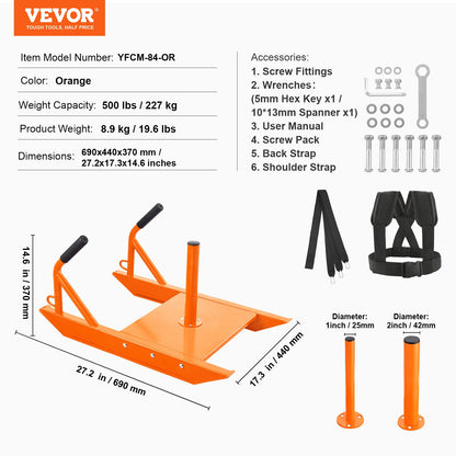 Weight Training Pull Sled, Fitness Strength Speed Training Sled with Handle, Steel Power Sled Workout Equipment for Athletic Exercise & Speed Improvement, Suitable for 1"&2" Weight Plate, Orange