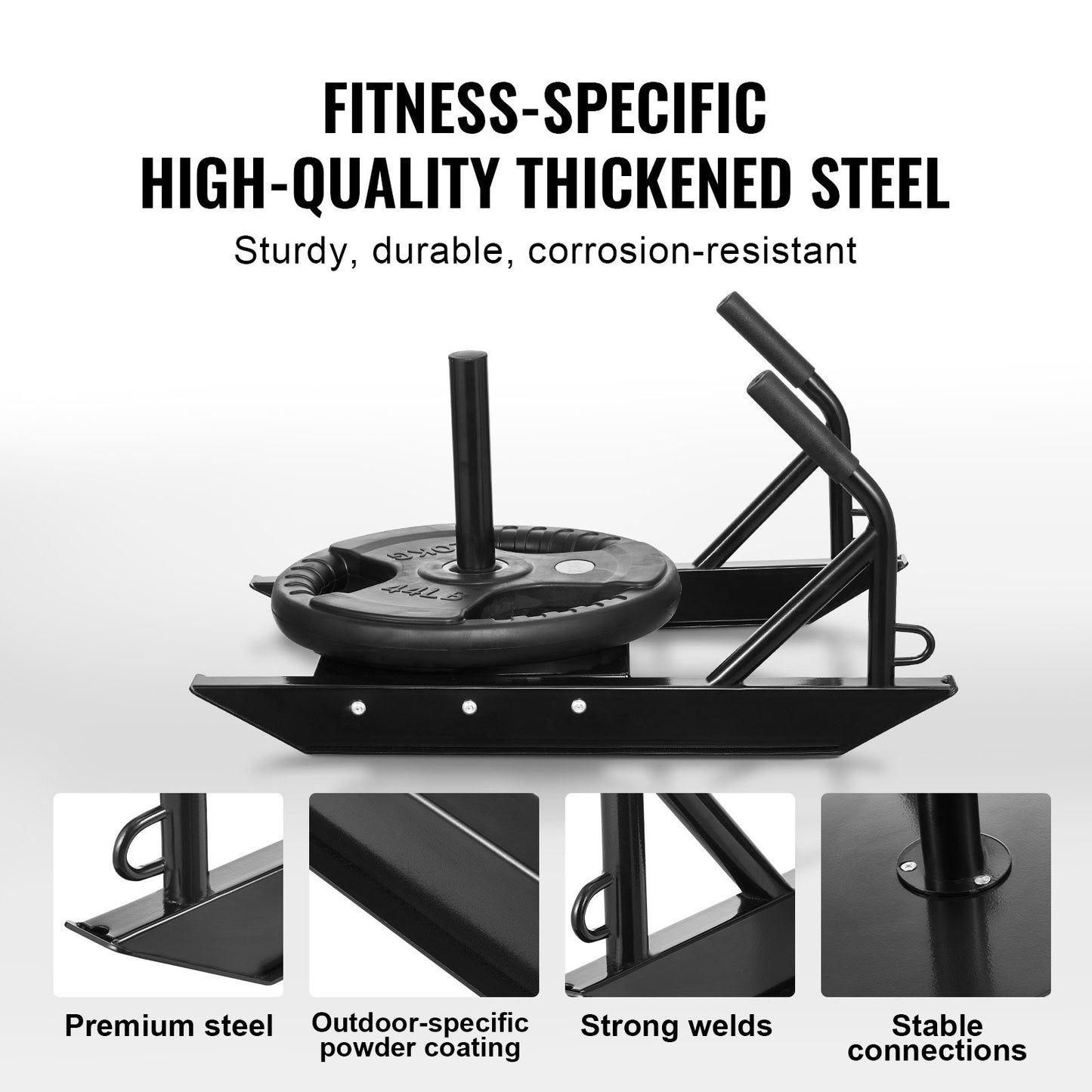 Weight Training Pull Sled, Fitness Strength Speed Training Sled with Handle, Steel Power Sled Workout Equipment for Athletic Exercise & Speed Improvement, Suitable for 1"&2" Weight Plate, Black