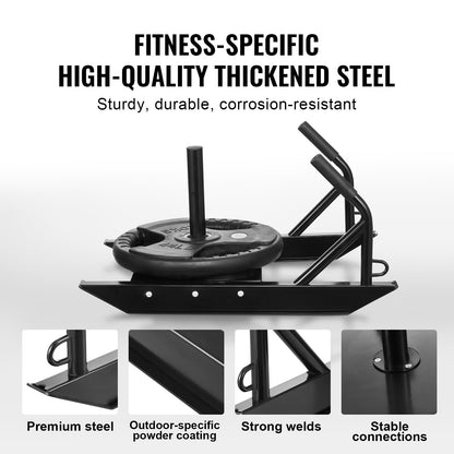 Weight Training Pull Sled, Fitness Strength Speed Training Sled with Handle, Steel Power Sled Workout Equipment for Athletic Exercise & Speed Improvement, Suitable for 1"&2" Weight Plate, Black