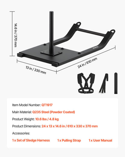 Viktkälke, Stålkraftkälke, Fitnessstyrkekälkar för atletisk träning, hastighetsförbättring, Träningsutrustning med sele, Kompatibel med 25/51 mm viktskivor, Svart