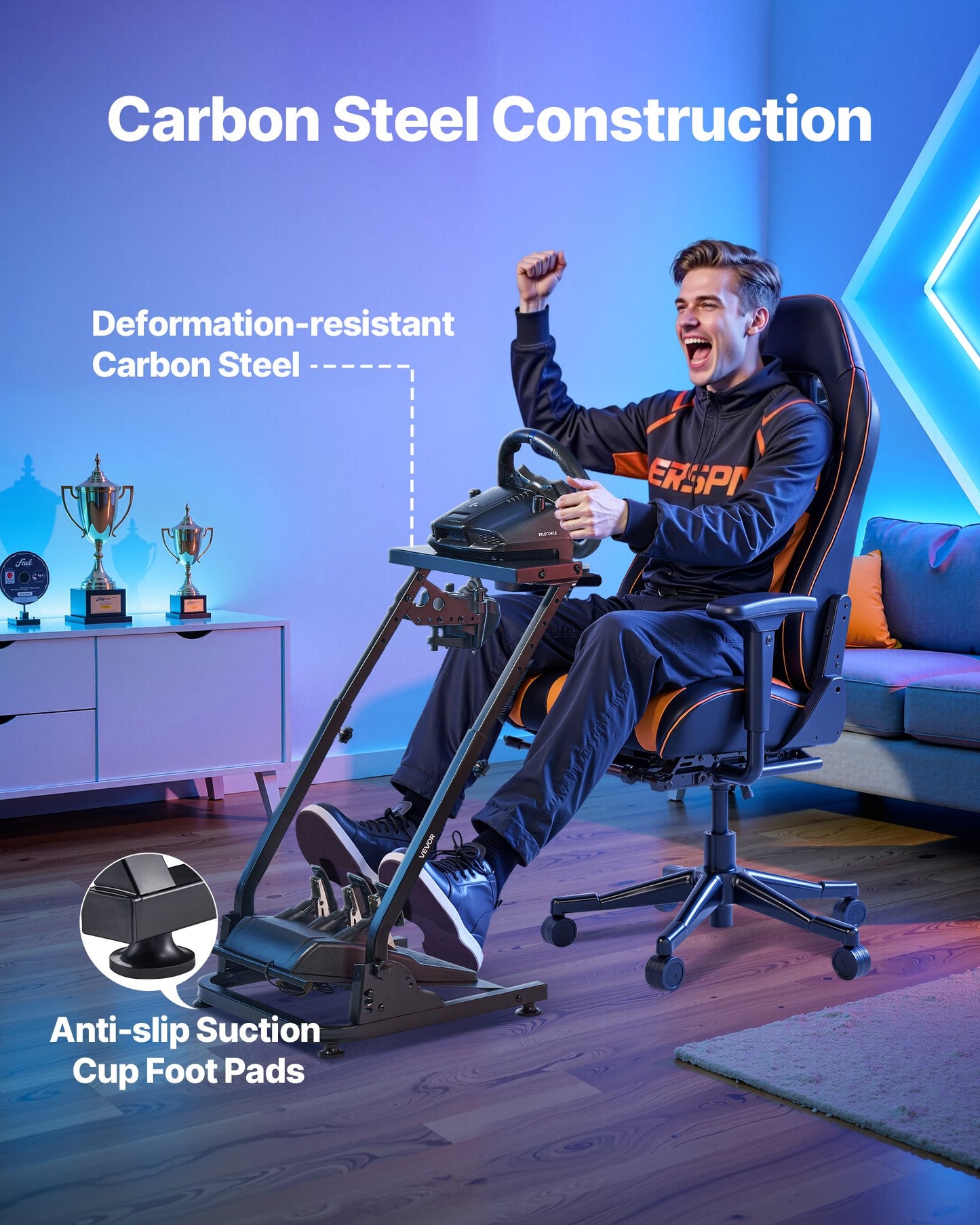 Stativ för racingratt, justerbart och hopfällbart simulatorställ för Logitech G29 G27 G920 G923, Thrustmaster T300RS T300GT T248 TS-PC TSXW Gaming Cockpit, pedalsimulator ingår ej