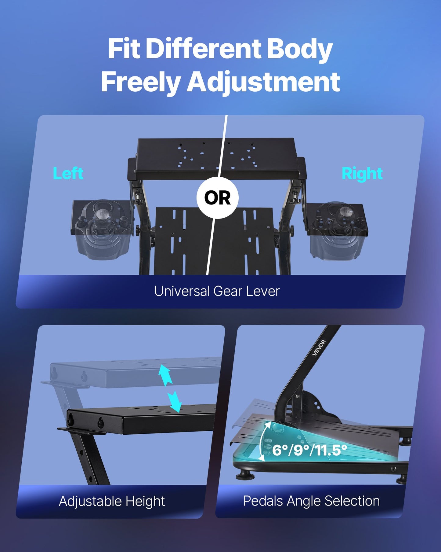 Stativ för racingratt, justerbart och hopfällbart simulatorställ för Logitech G29 G27 G920 G923, Thrustmaster T300RS T300GT T248 TS-PC TSXW Gaming Cockpit, pedalsimulator ingår ej