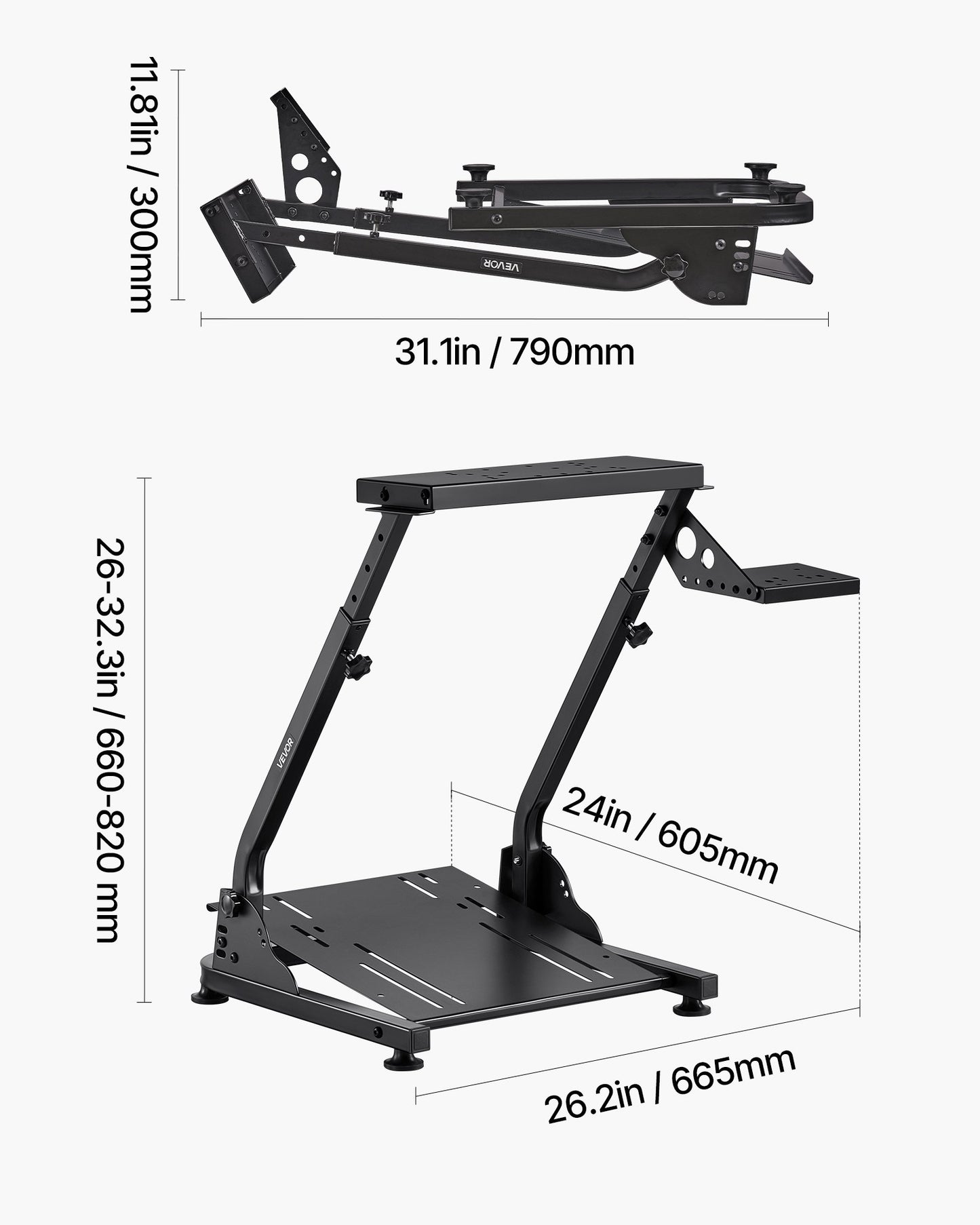 Stativ för racingratt, justerbart och hopfällbart simulatorställ för Logitech G29 G27 G920 G923, Thrustmaster T300RS T300GT T248 TS-PC TSXW Gaming Cockpit, pedalsimulator ingår ej