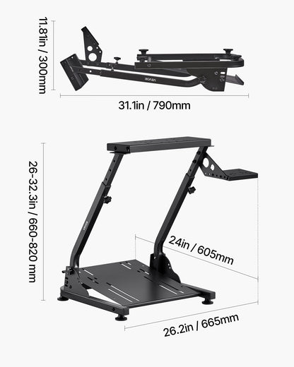Stativ för racingratt, justerbart och hopfällbart simulatorställ för Logitech G29 G27 G920 G923, Thrustmaster T300RS T300GT T248 TS-PC TSXW Gaming Cockpit, pedalsimulator ingår ej