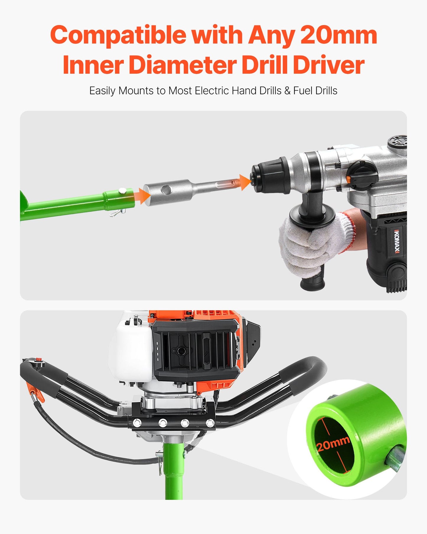 Borrkrona för plantering, 100 x 790 mm spiralborrkrona, kompatibel med borrar med 20 mm innerdiameter, kraftigt verktyg för lökplantering, stolphålsborrtillbehör för trädgårdsgrävare