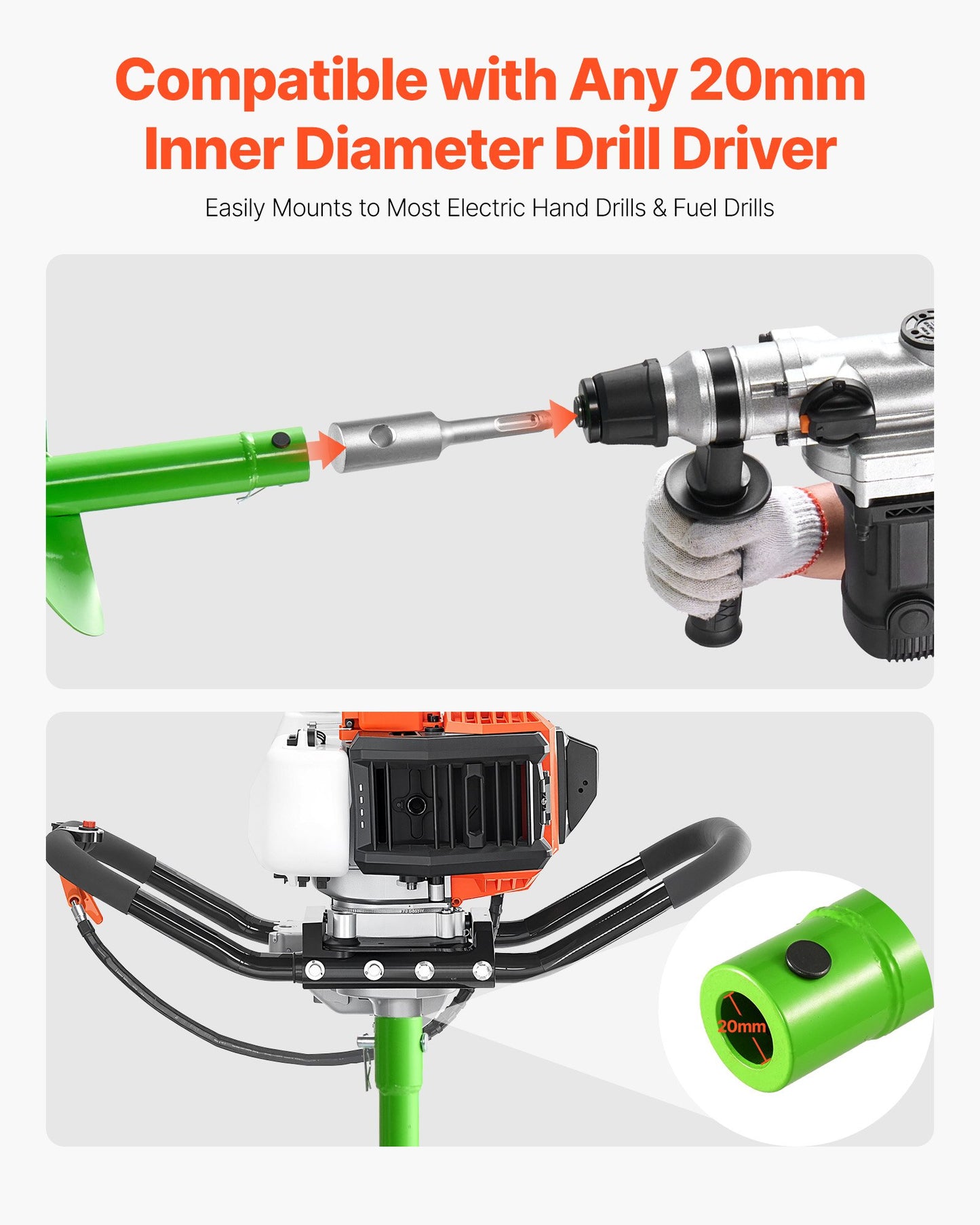 Borr för plantering, 200 x 790 mm spiralborr, kompatibel med borrar med 20 mm innerdiameter, kraftigt verktyg för lökplantering, stolphålsborrtillbehör för trädgårdsstaket