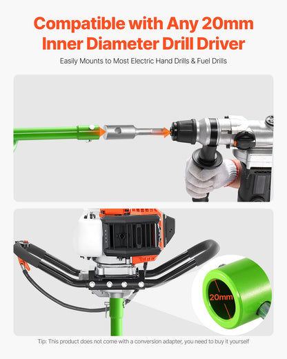 Borr för plantering, 80 x 790 mm spiralborr, kompatibel med borrar med 20 mm innerdiameter, kraftigt verktyg för lökplantering, stolphålsborrtillbehör för trädgårdsgrävare