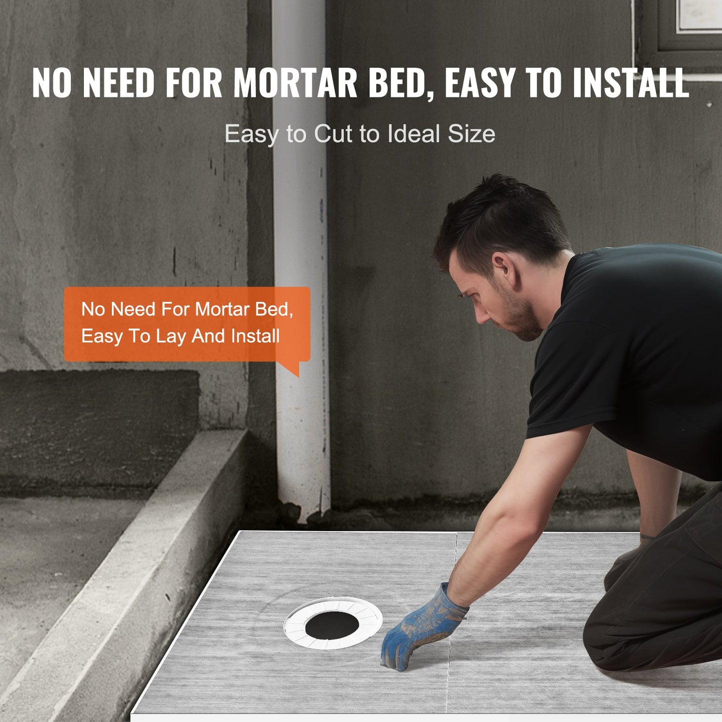 Shower Curb Kit, 1524x965mm Shower Pan Kit with 160mm Offset Drain, Lightweight EPS Shower Installation Kits with 2 Waterproof Cloths, Shower Pan Slope Sticks Fit for Bathroom